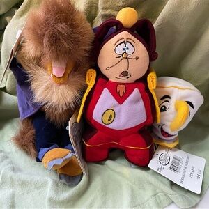 Disney Plush Trio - Beast, Cogsworth and Chip